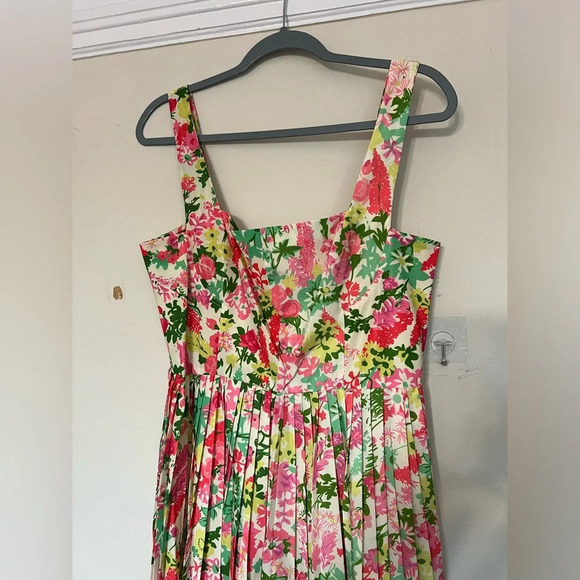 Tuckernuck Fiora Pleat Bright Floral Square Neck Midi Spring Easter Dress Size 8 - Picture 4 of 11